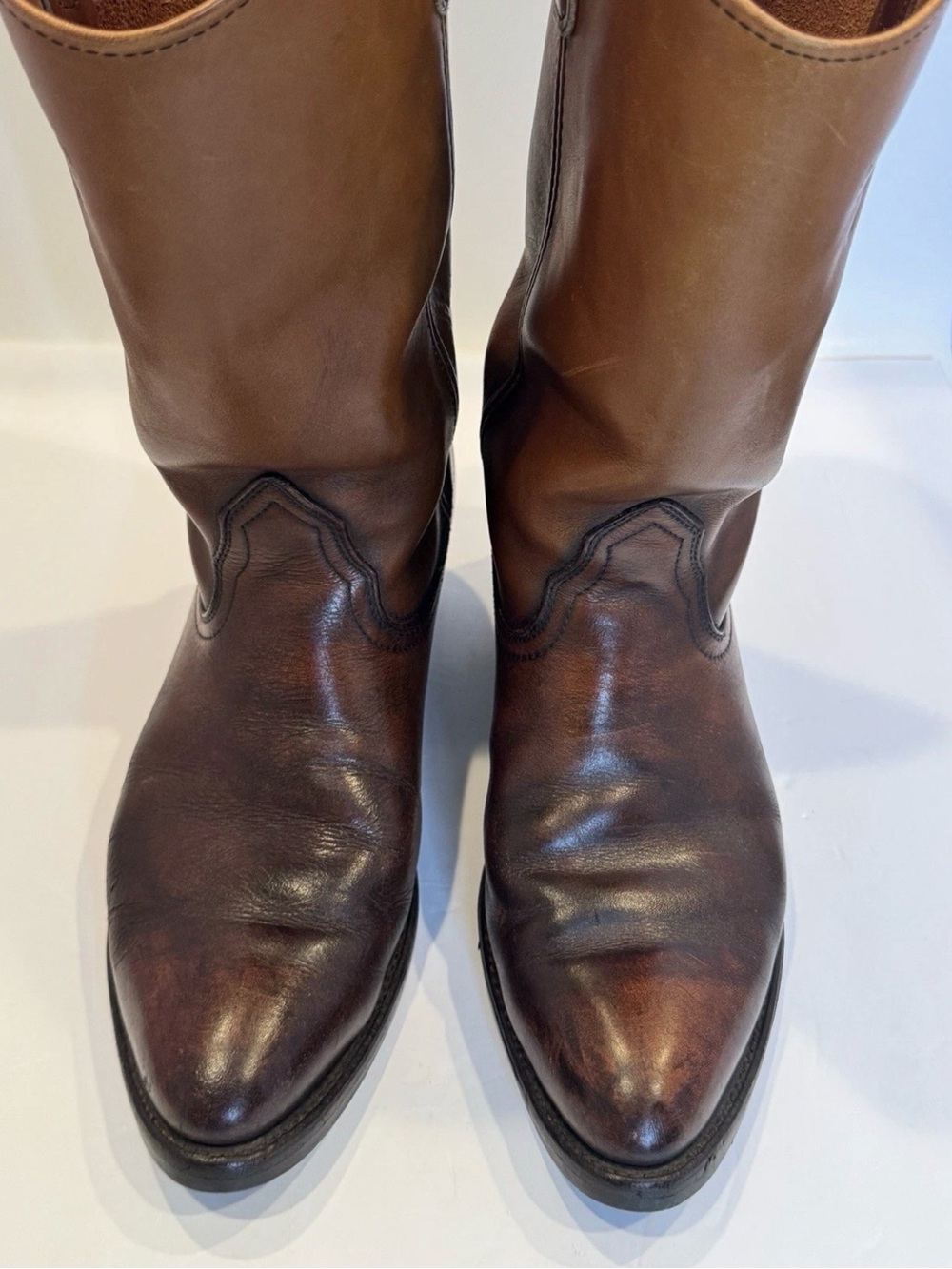 VTG Mason Western Men’s Brown Two Tone Leather Cowboy Boots Size 10 D Vibram